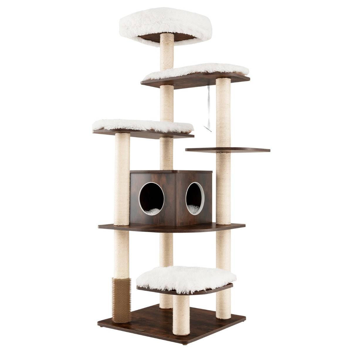 Helloshop26 - Arbre à chat avec plateformes et colonnes en sisal griffoir pour chat géant de hauteur 175 cm brun - Imagen 1