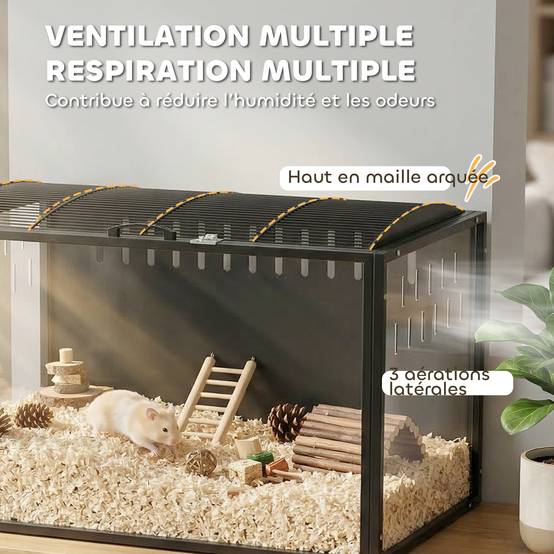 Cage géante hamster acier acrylique vue panoramique toit ouvrant aération 105x51x53cm noir - ComfortXL Outdoor Living - Image 9