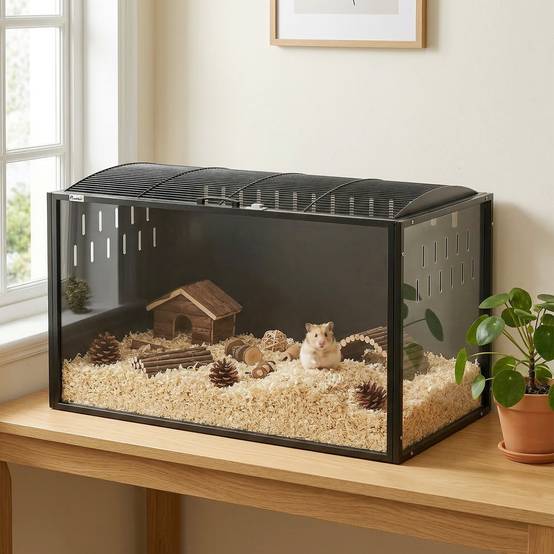 Cage géante hamster acier acrylique vue panoramique toit ouvrant aération 105x51x53cm noir - ComfortXL Outdoor Living - Image 3