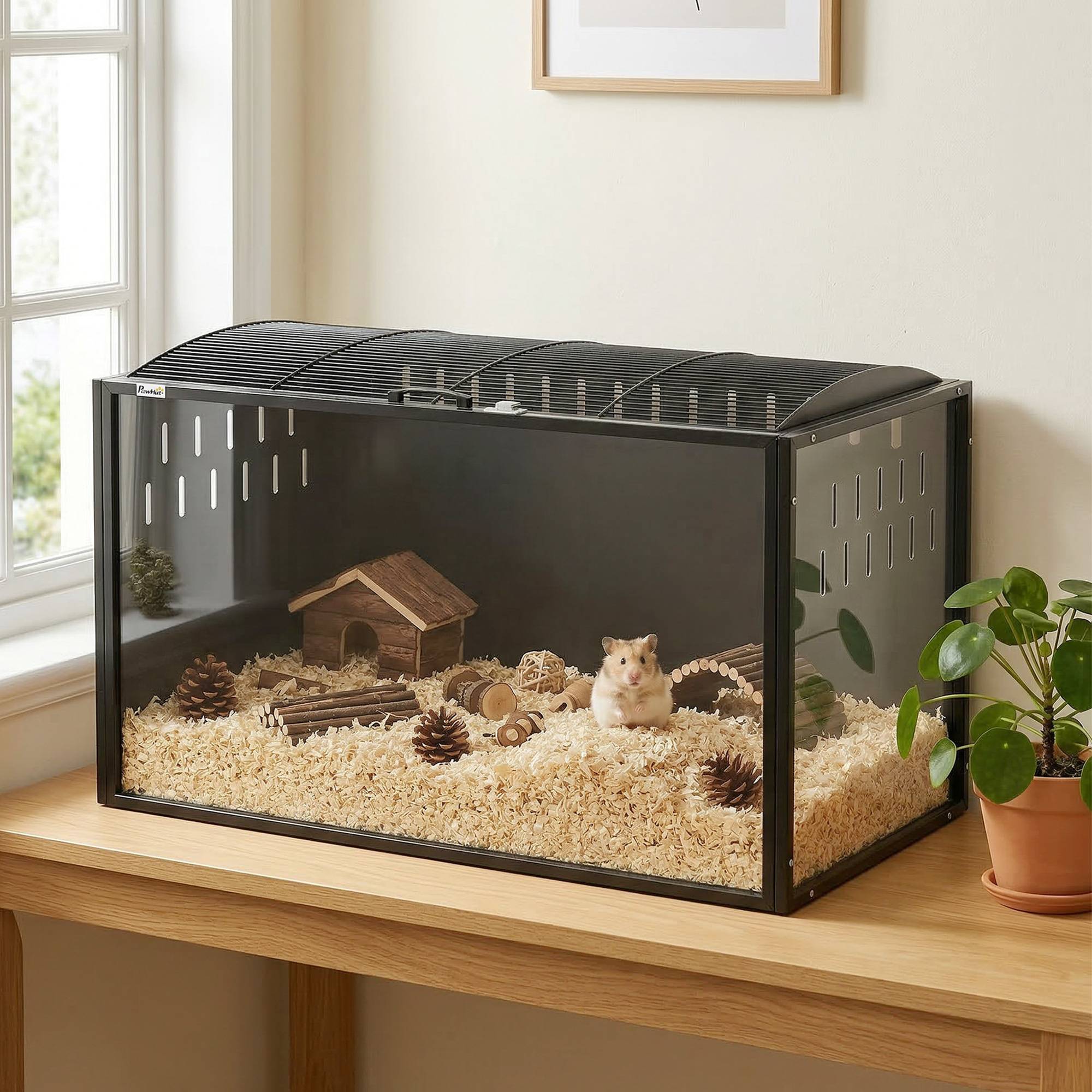 Cage géante hamster acier acrylique vue panoramique toit ouvrant aération 105x51x53cm noir - ComfortXL Outdoor Living - Image 3
