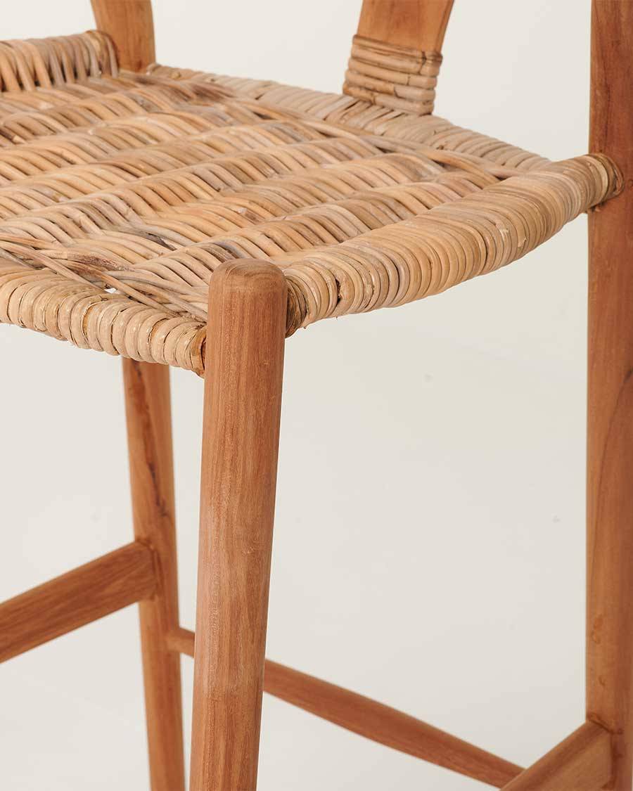 Hirosi - Chaise de bar en teck massif et rotin - UNIQKA - Imagen 7