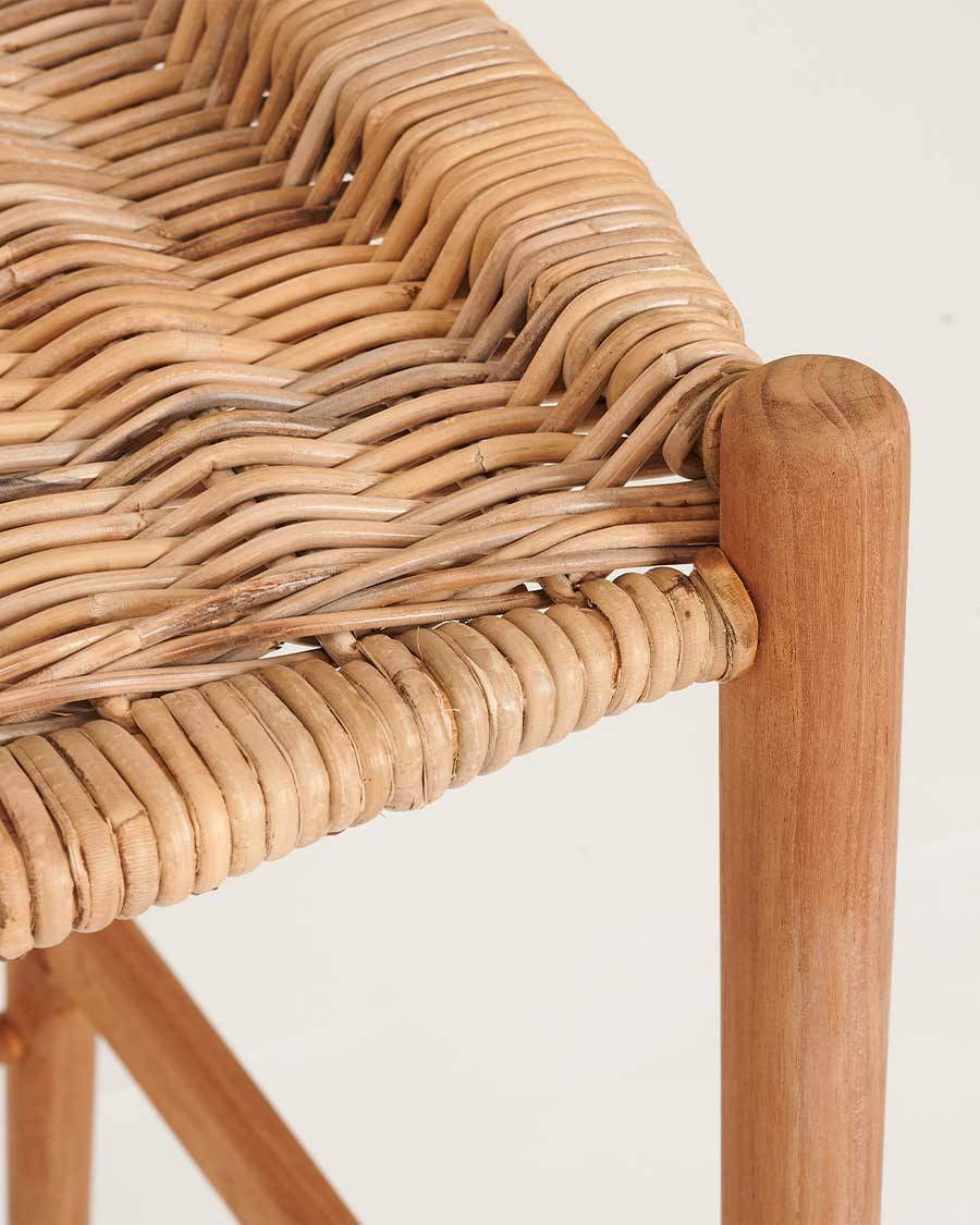 Hirosi - Chaise de bar en teck massif et rotin - UNIQKA - Imagen 6