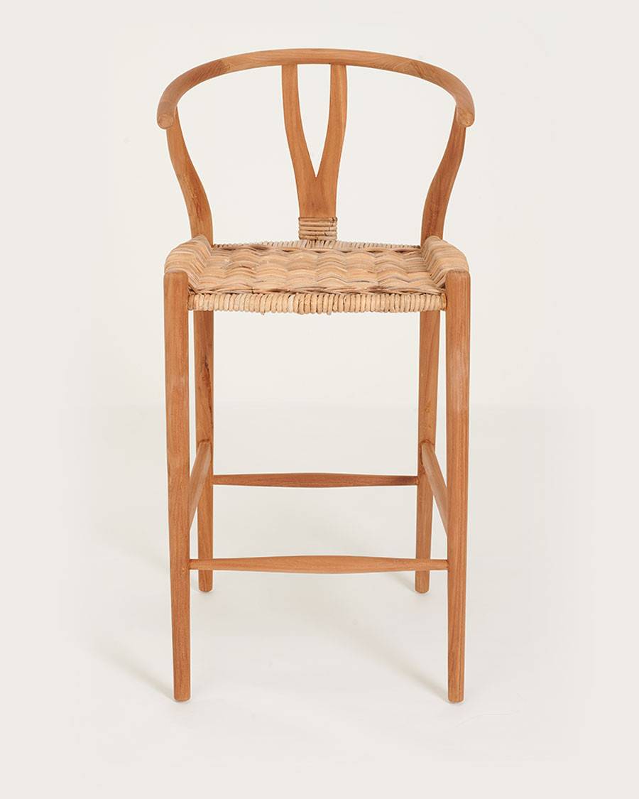 Hirosi - Chaise de bar en teck massif et rotin - UNIQKA - Imagen 3