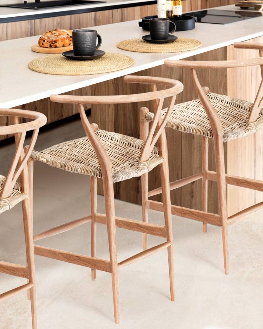 Hirosi - Chaise de bar en teck massif et rotin - UNIQKA - Imagen 2