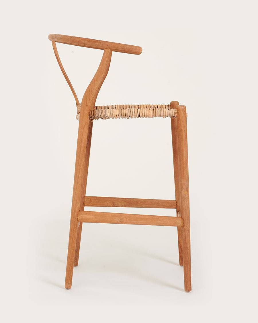 Hirosi - Chaise de bar en teck massif et rotin - UNIQKA - Imagen 4