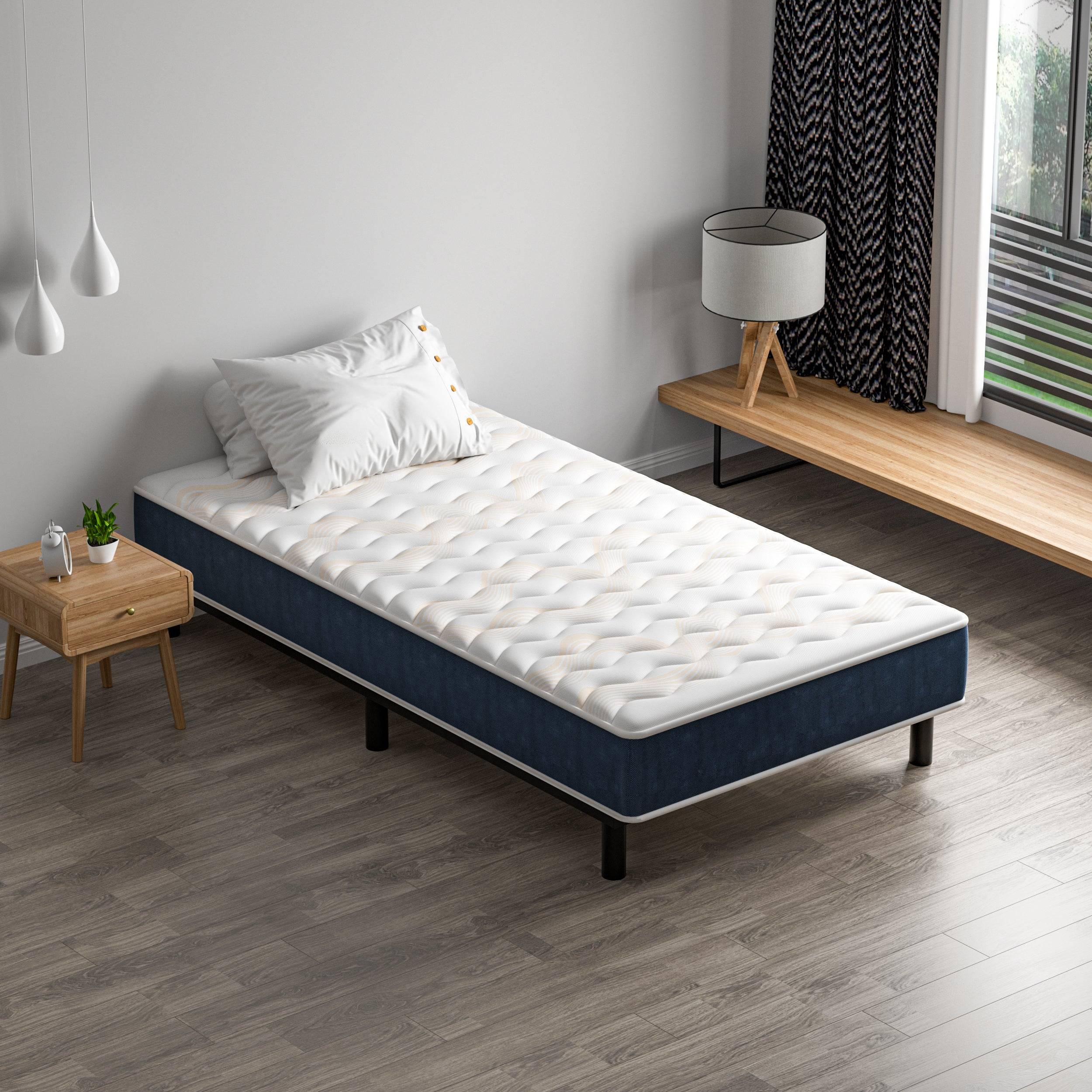 Combinaison lit matelas 90x190 cm, Matelas à Mémoire de Forme + Cadre de Lit en Fer, Comprenant 6 pieds, Epaisseur du matelas 15 cm - Image 1