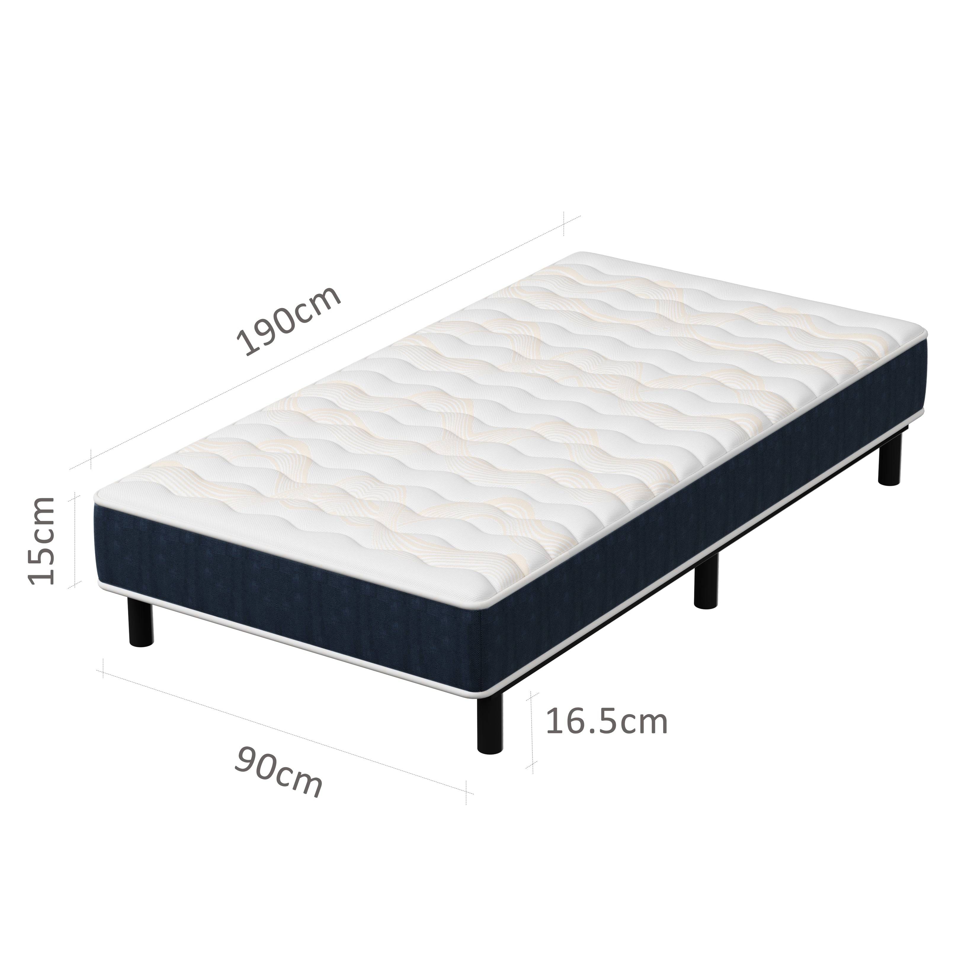 Combinaison lit matelas 90x190 cm, Matelas à Mémoire de Forme + Cadre de Lit en Fer, Comprenant 6 pieds, Epaisseur du matelas 15 cm - Image 2