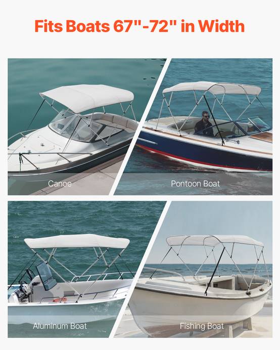 Vevor - VEVOR Bimini bateau taud de soleil à 4 arceaux 170-182 cm en alu polyester gris - Image 6