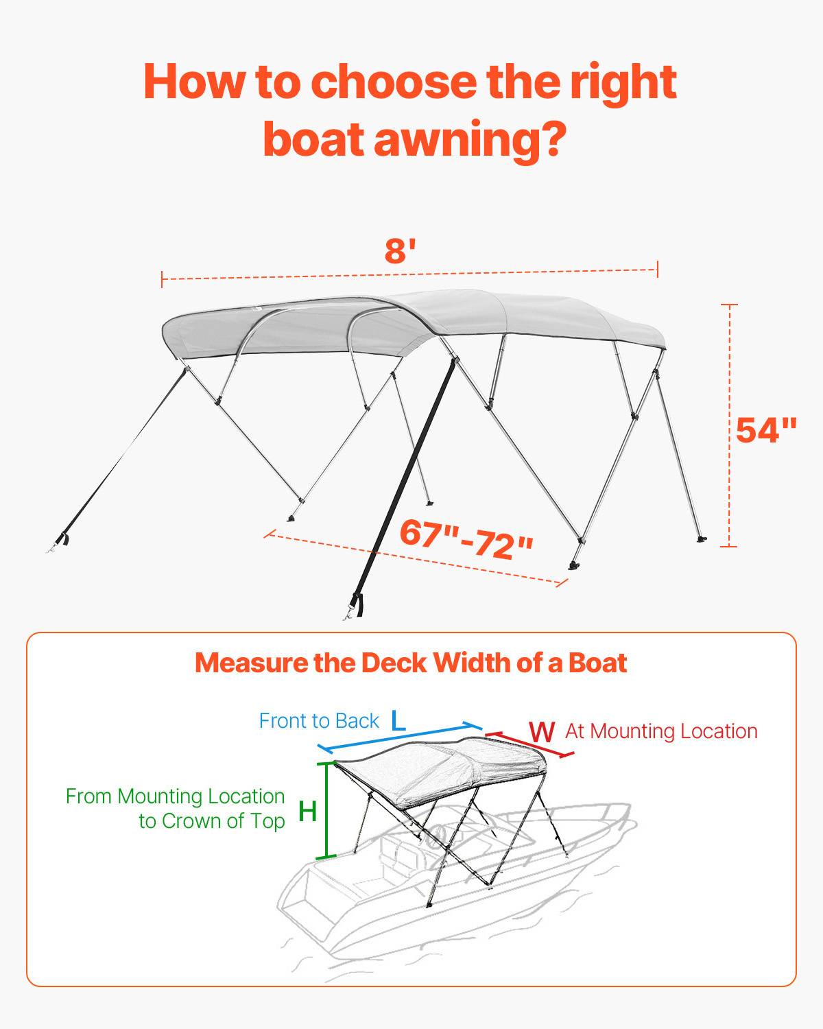 Vevor - VEVOR Bimini bateau taud de soleil à 4 arceaux 170-182 cm en alu polyester gris - Image 5