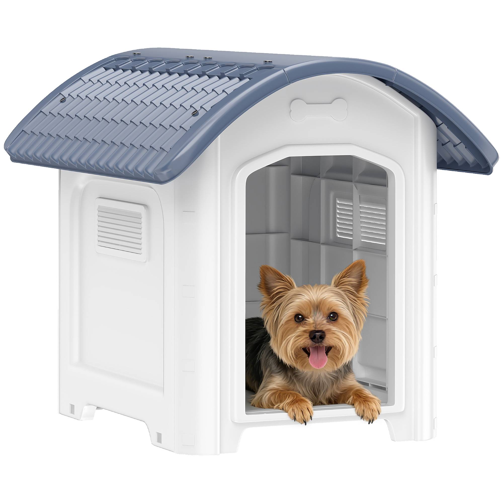 Niche chien extérieur plastique PP sol amovible toit imperméable 71x60x63cm gris - ComfortXL Outdoor Living - Image 1