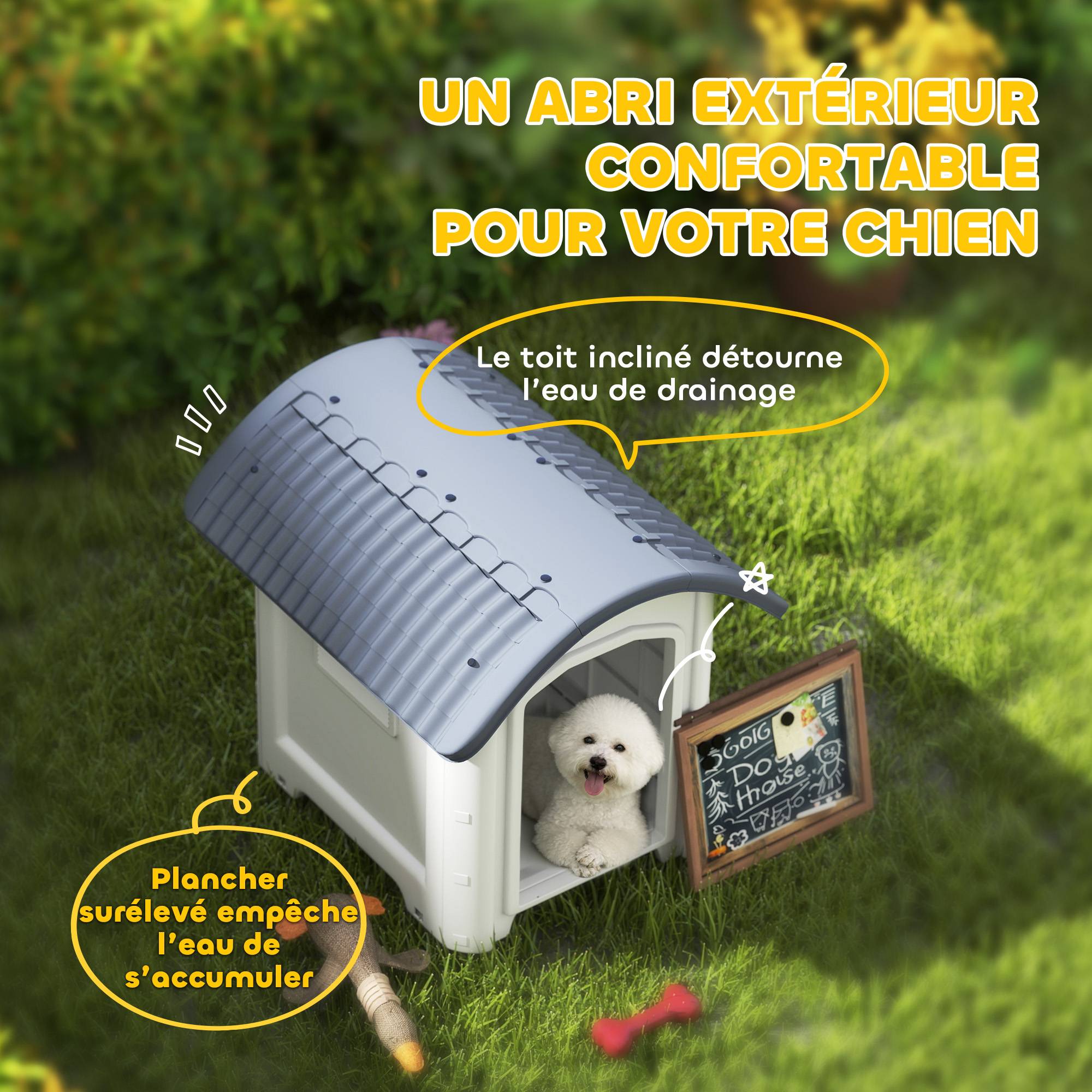 Niche chien extérieur plastique PP sol amovible toit imperméable 71x60x63cm gris - ComfortXL Outdoor Living - Image 6