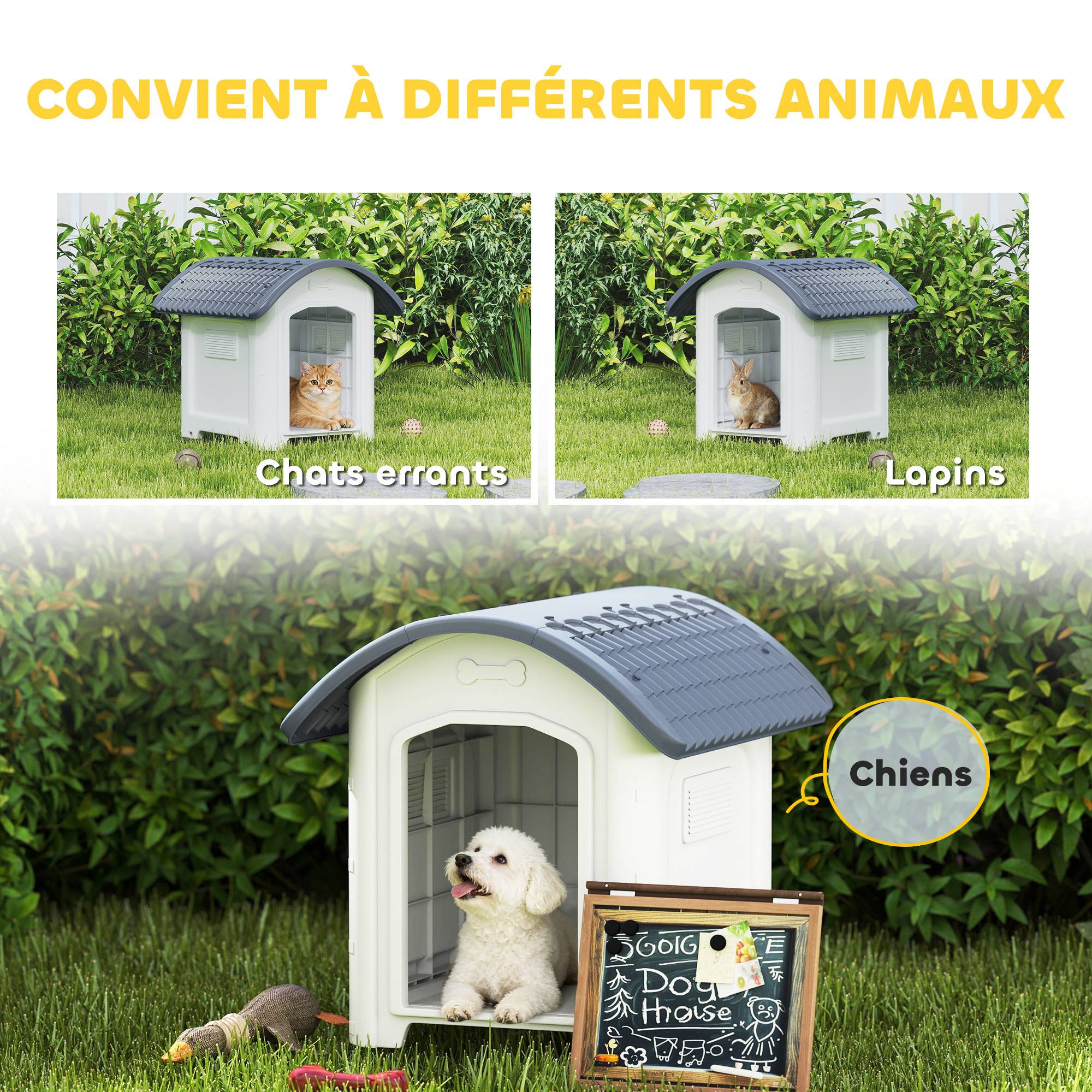 Niche chien extérieur plastique PP sol amovible toit imperméable 71x60x63cm gris - ComfortXL Outdoor Living - Image 10