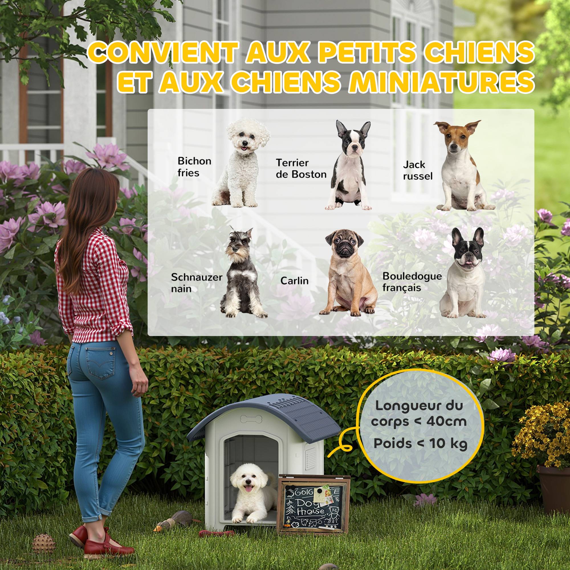 Niche chien extérieur plastique PP sol amovible toit imperméable 71x60x63cm gris - ComfortXL Outdoor Living - Image 7