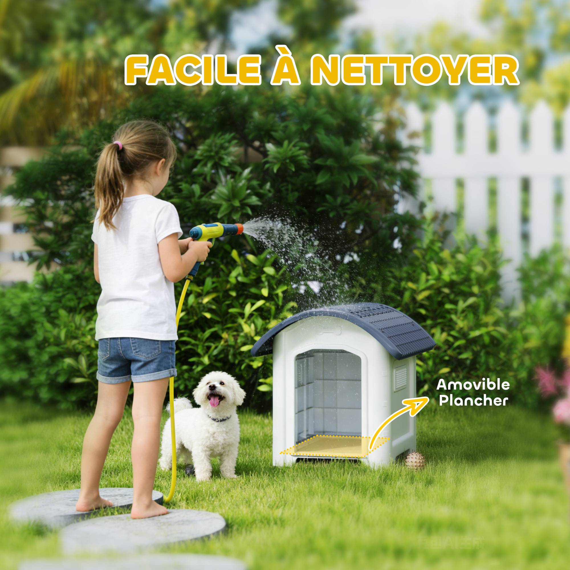 Niche chien extérieur plastique PP sol amovible toit imperméable 71x60x63cm gris - ComfortXL Outdoor Living - Image 9