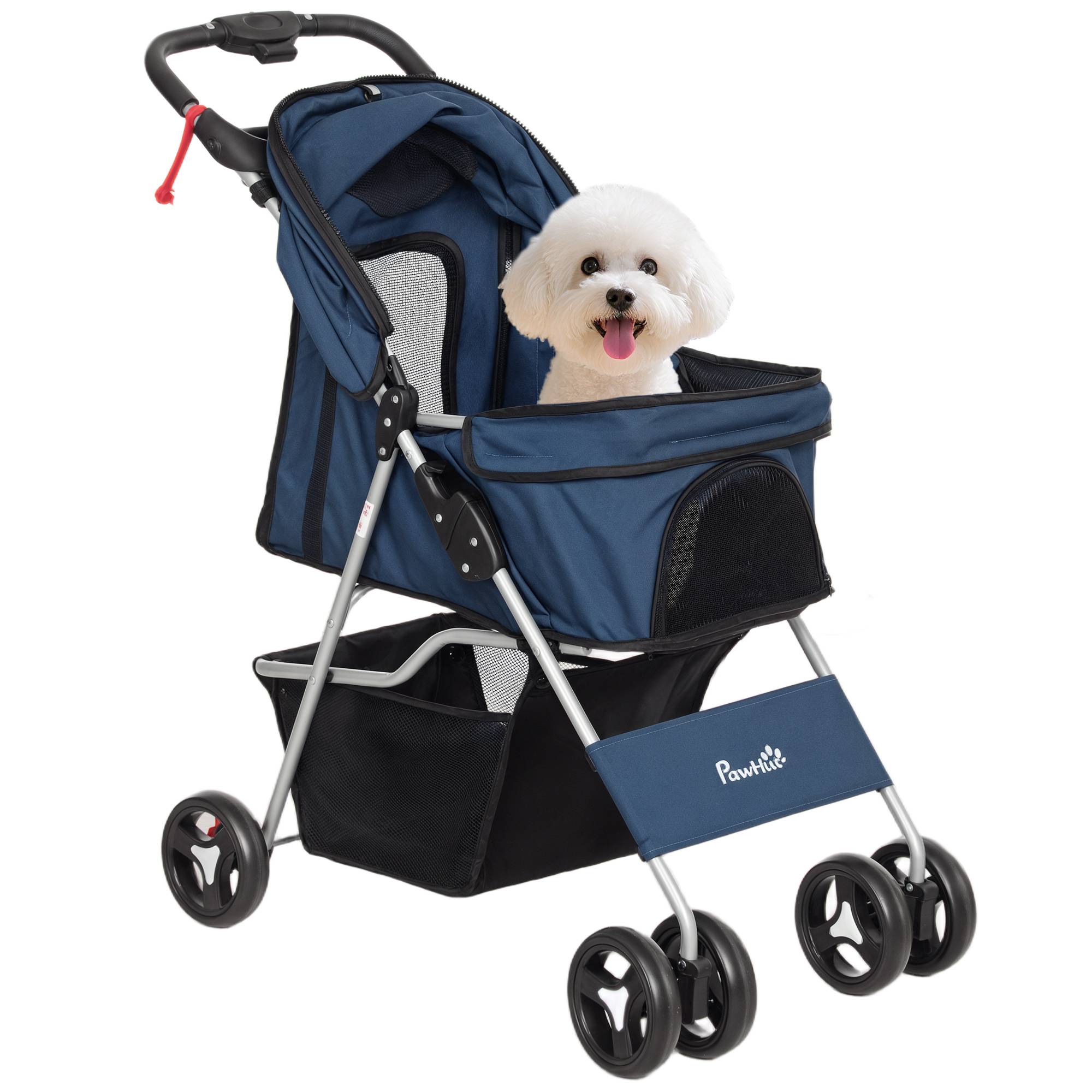 Poussette pour chien avec capote réglable, panier de rangement et roues avec frein, en tissu Oxford, 77 x 45 x 99,5 cm, bleu foncé
