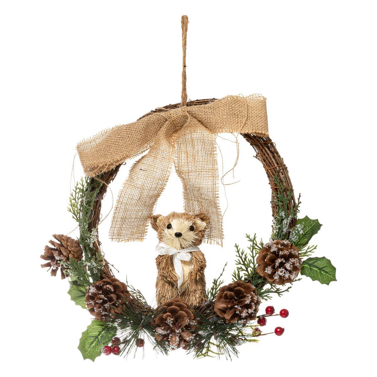 Feeric Christmas - Couronne avec pommes de pin et personnage 32cm - Feeric Lights & Christmas - Imagen 2