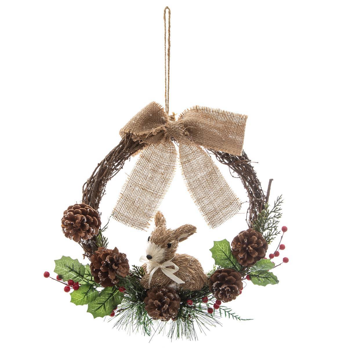 Feeric Christmas - Couronne avec pommes de pin et personnage 32cm - Feeric Lights & Christmas - Imagen 1