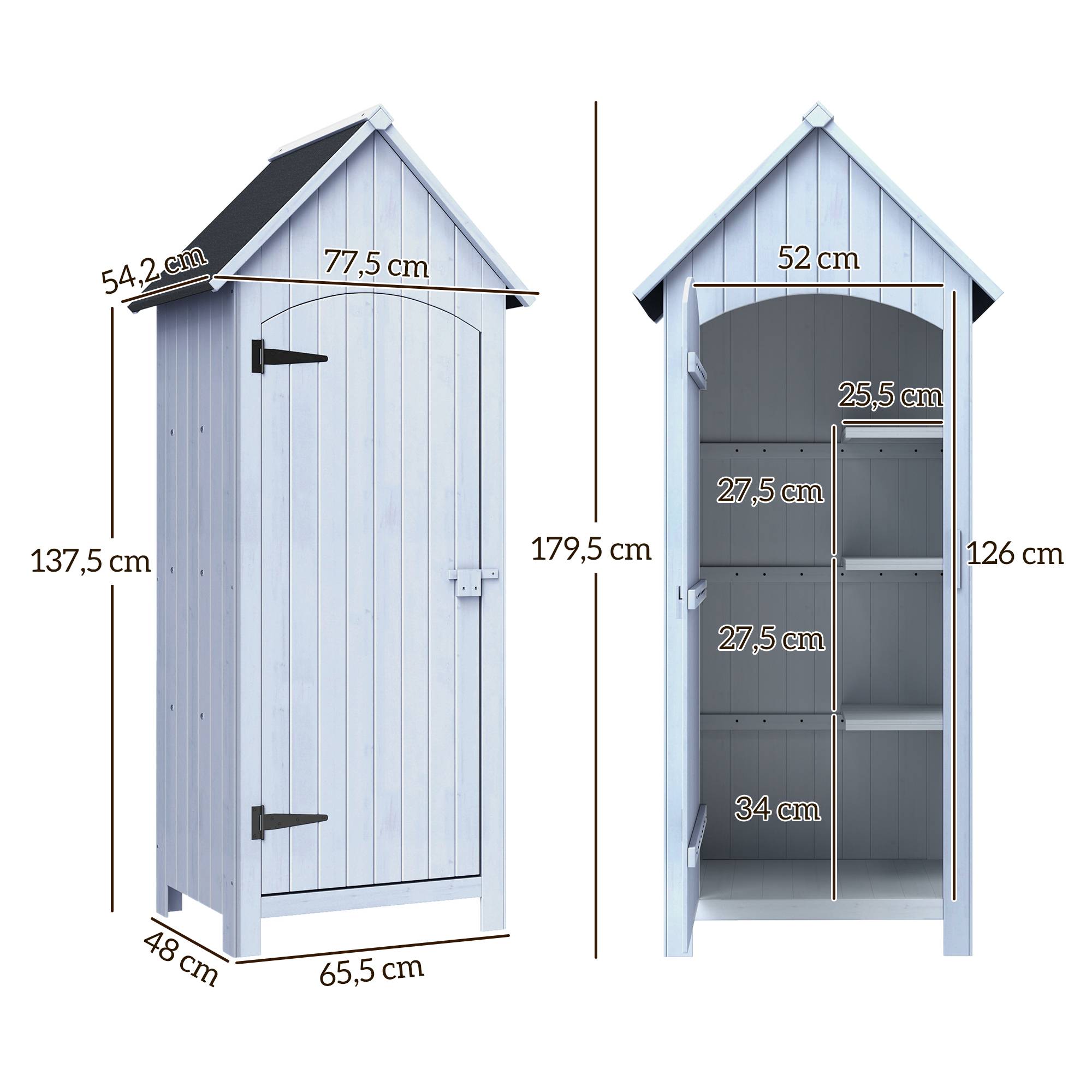 Abri de jardin bois avec 3 étagères 77,5x54,2x179,5 cm blanc - Image 5