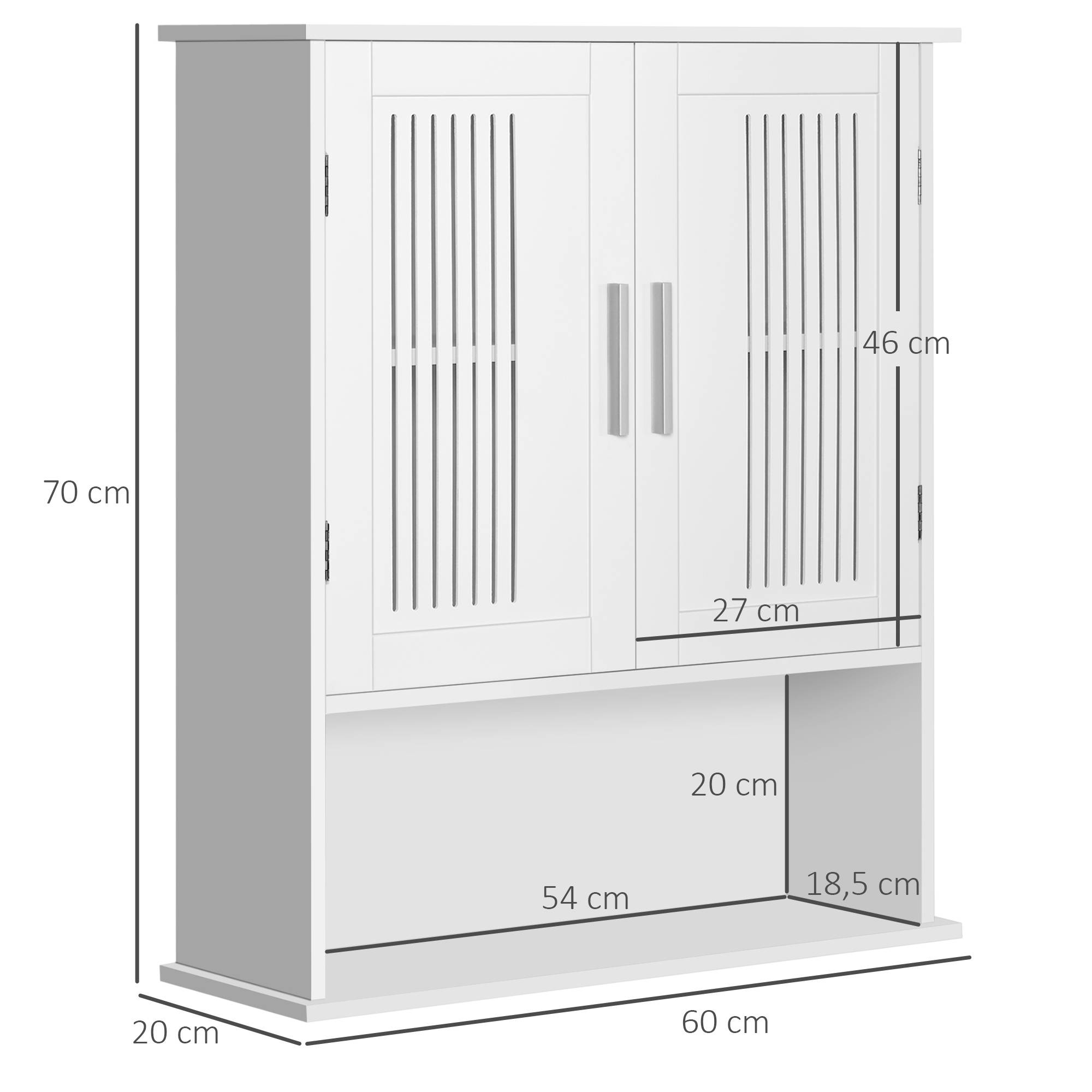 Sans Marque - Armoire murale meuble salle bain étagère réglable double porte étagère ouverte 60x20x70 cm blanc - Image 5