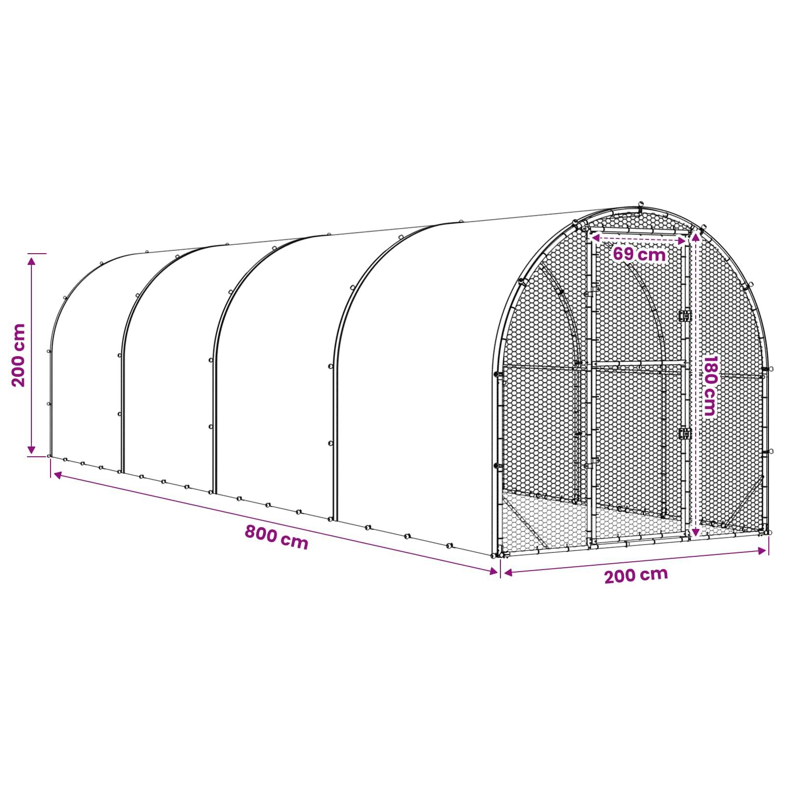 Vidaxl - Poulailler Argenté 800 x 200 x 200 cm Acier galvanisé vidaXL 3434688 - Image 3