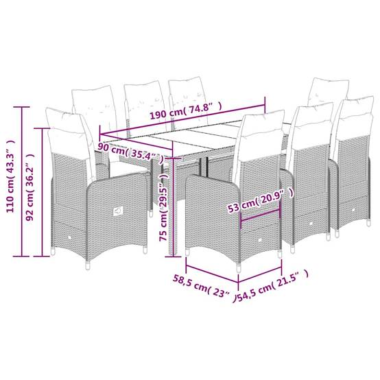 Salon de jardin 8 personnes résine tressée chaises inclinables pour terrasse Noir – ComfortXL Outdoor Living - Image 7