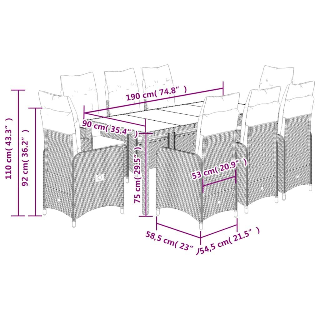 Salon de jardin 8 personnes résine tressée chaises inclinables pour terrasse Noir – ComfortXL Outdoor Living - Image 7