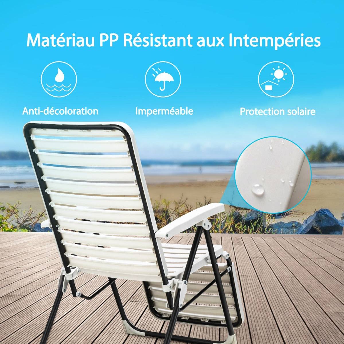 Helloshop26 - Chaise longue inclinable avec dossier réglable à 7 niveaux transat bain de soleil fauteuil de jardin pour piscine plage - Imagen 2