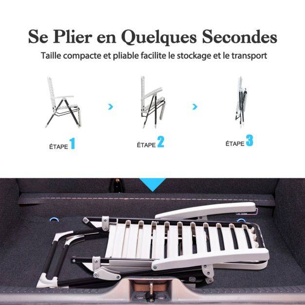 Helloshop26 - Chaise longue inclinable avec dossier réglable à 7 niveaux transat bain de soleil fauteuil de jardin pour piscine plage - Imagen 4