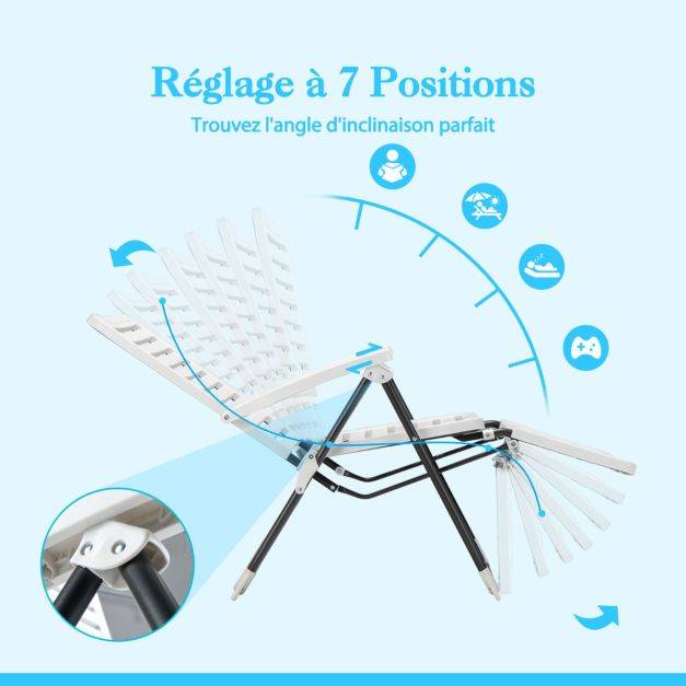 Helloshop26 - Chaise longue inclinable avec dossier réglable à 7 niveaux transat bain de soleil fauteuil de jardin pour piscine plage - Imagen 3