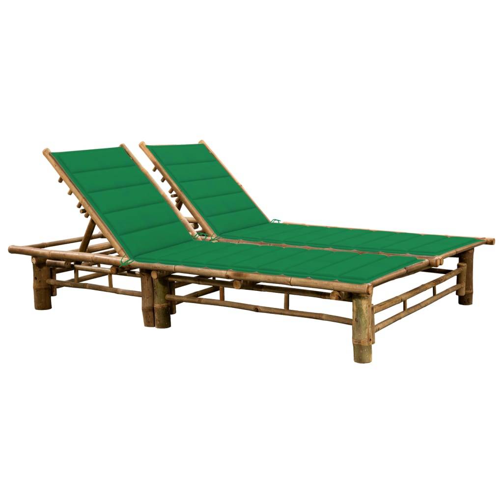 2 pcs Bain de soleil - Transats - Chaises longues avec coussins Bambou - MEUBLE PRO-JU6241 - Image 2