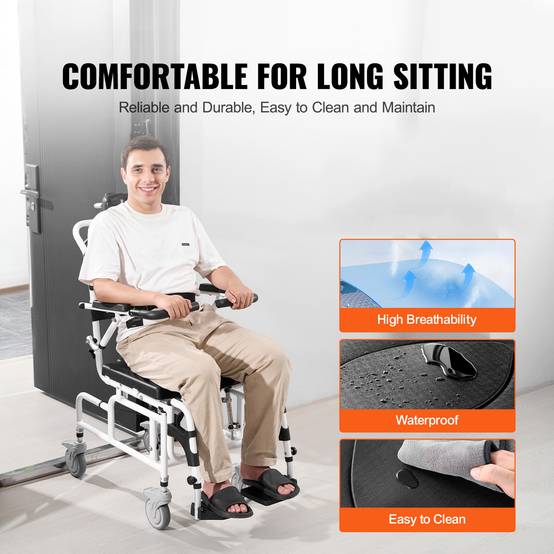 Vevor - VEVOR Fauteuil roulant de douche aluminium 440mm, charge 136kg, réglable avec frein, pour adultes handicapés. - Image 4