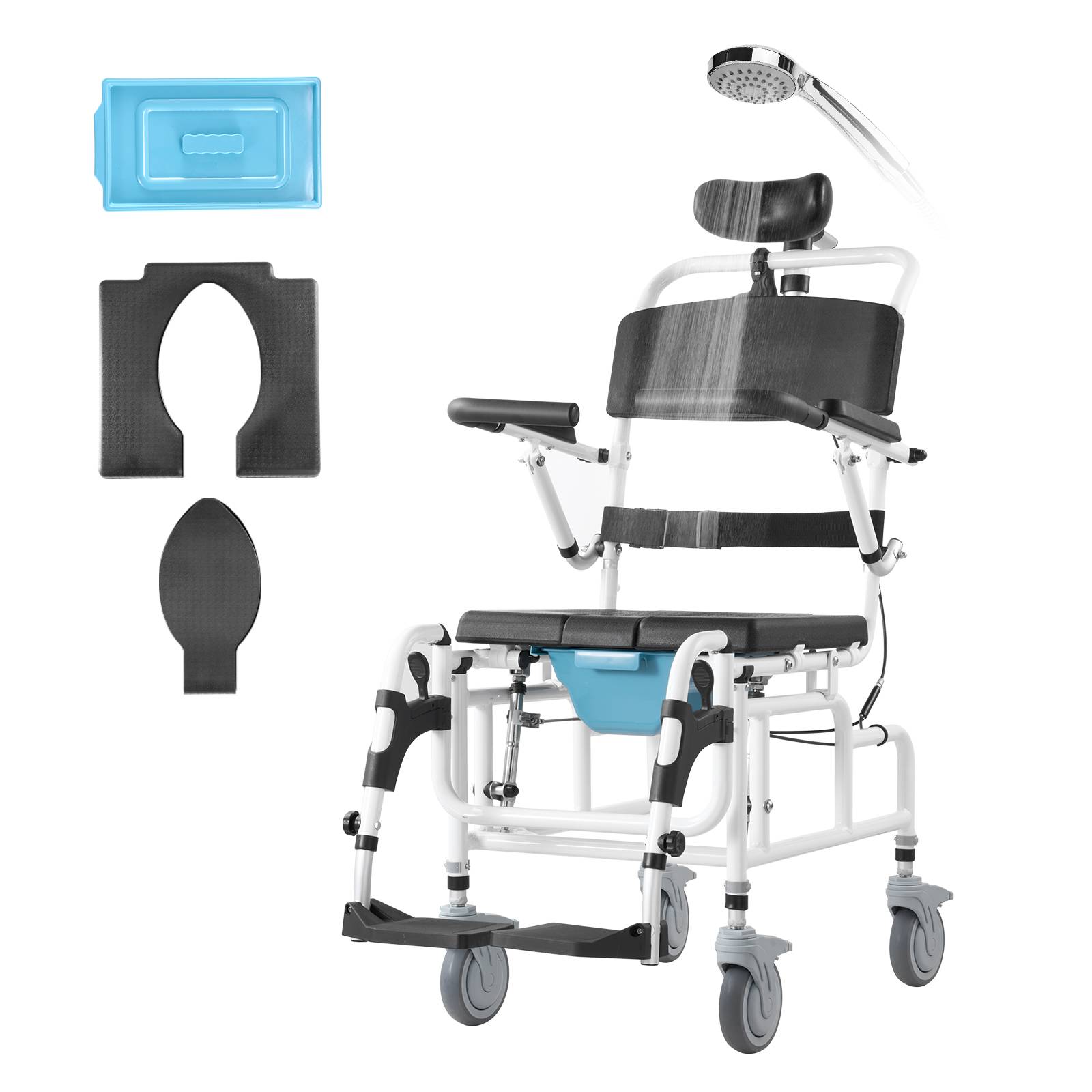 Vevor - VEVOR Fauteuil roulant de douche aluminium 440mm, charge 136kg, réglable avec frein, pour adultes handicapés. - Image 1