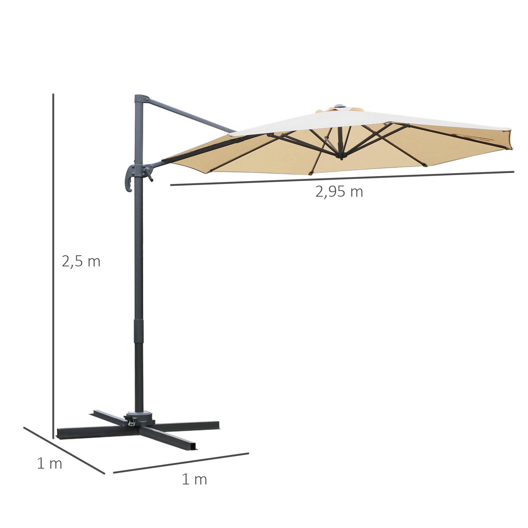 Parasol déporté octogonal inclinable parasol rotatif 360° - 295x295x250cm Polyester Beige fr319 - Image 5