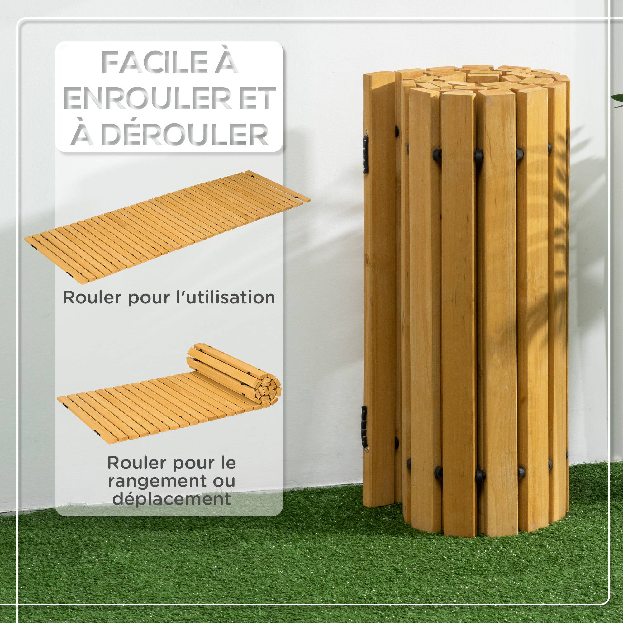 Outsunny - Allée chemin de jardin en lattes de bois enroulable - dim. 185L x 60l x 1,9H cm - bois de sapin pré-huilé - Outsunny - Imagen 7