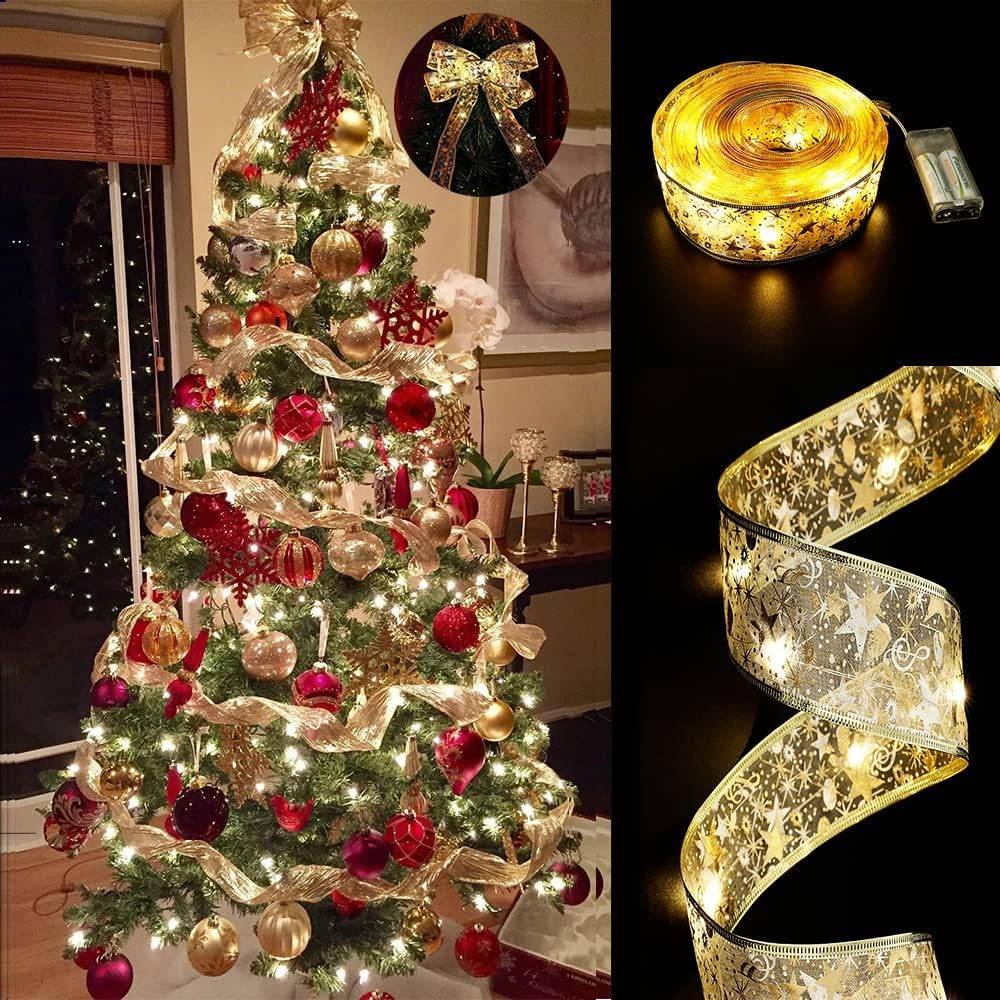 Guirlande lumineuse de 10 m pour sapin de Noël, idéale pour la décoration extérieure d'un pavillon de mariage, d'une fête du Nouvel An (doré) - Image 1