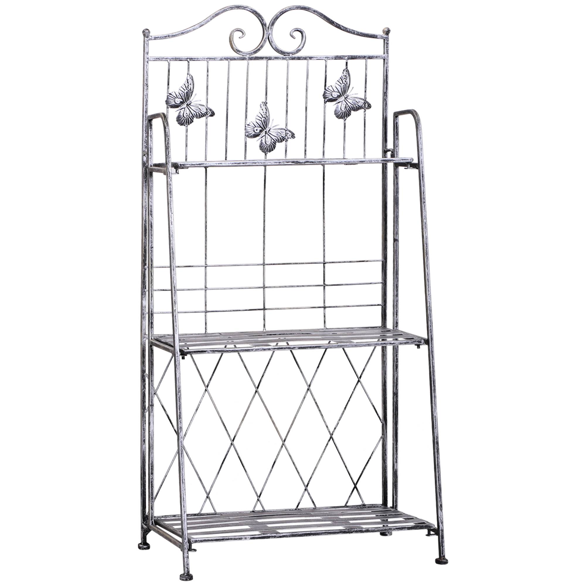 Étagère à fleurs pliable métal balcon jardin 3 niveaux design antique 44x25x96cm gris - ComfortXL Outdoor Living - Image 2