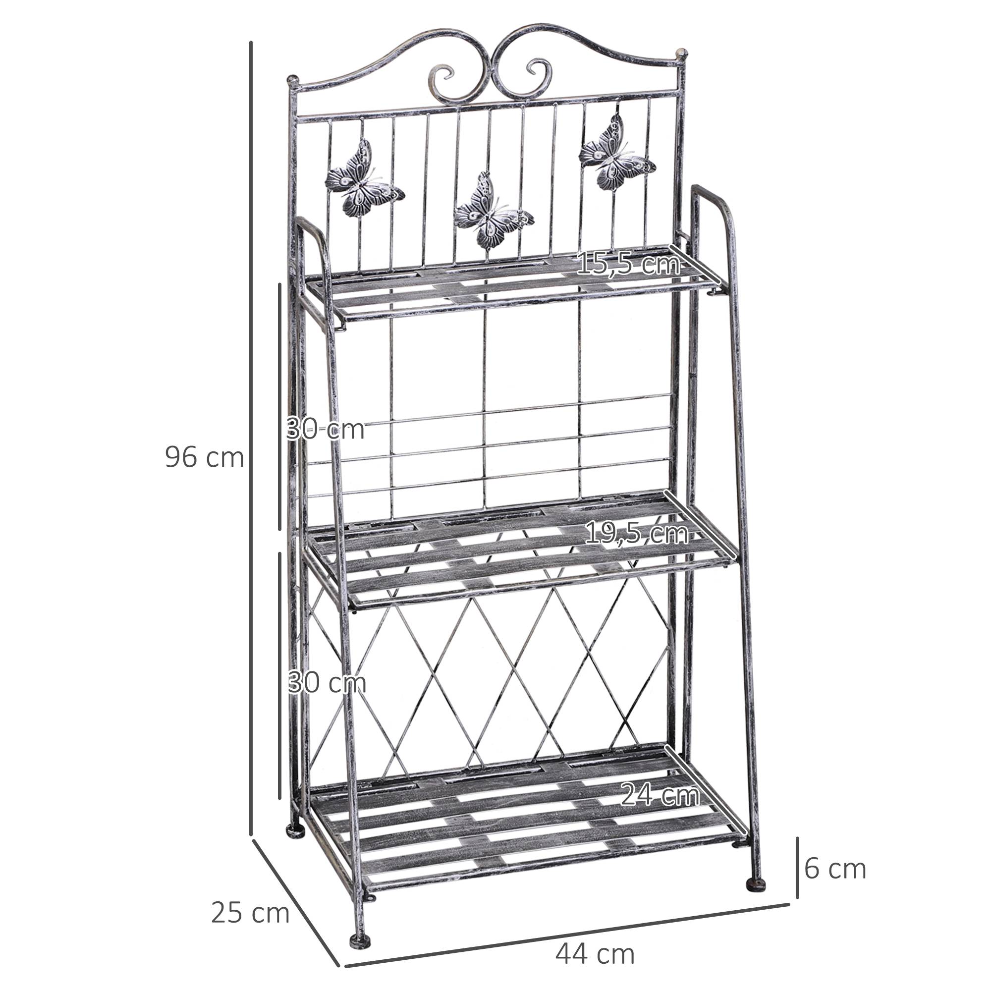 Étagère à fleurs pliable métal balcon jardin 3 niveaux design antique 44x25x96cm gris - ComfortXL Outdoor Living - Image 5