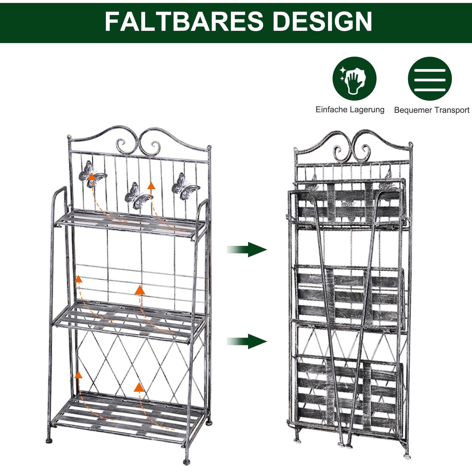 Étagère à fleurs pliable métal balcon jardin 3 niveaux design antique 44x25x96cm gris - ComfortXL Outdoor Living - Image 7