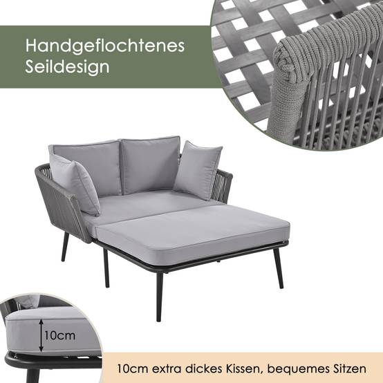 Canapé de jardin gris avec coussins amovibles lavables ensemble mobilier parfait pour balcon jardin et extérieur - Image 5