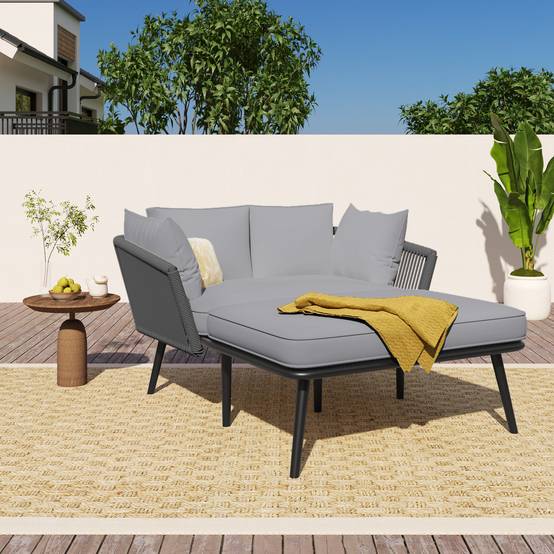Canapé de jardin gris avec coussins amovibles lavables ensemble mobilier parfait pour balcon jardin et extérieur - Image 1
