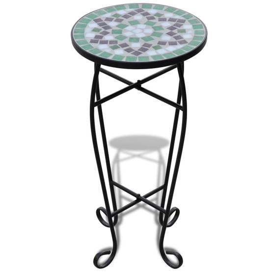 Porte-Plante Guéridon Mosaïque Céramique pour Extérieur Déco Jardin Vert et Blanc Ø30 cm – ComfortXL Outdoor Living - Image 2