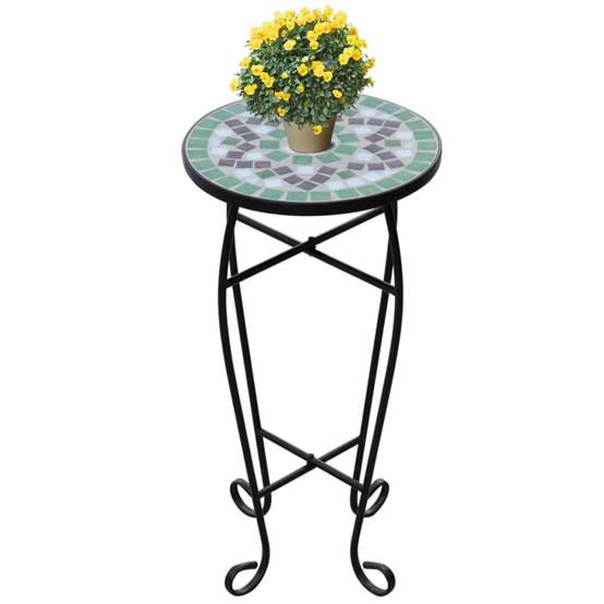Porte-Plante Guéridon Mosaïque Céramique pour Extérieur Déco Jardin Vert et Blanc Ø30 cm – ComfortXL Outdoor Living - Image 1