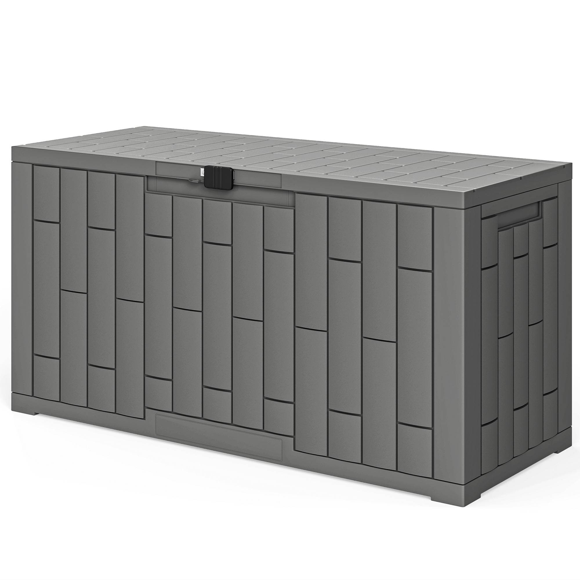 Coffre Rangement Extérieur Résine Effet Bois Imperméable 227L 106x43x54cm Gris Foncé - ComfortXL Outdoor Living - Image 2