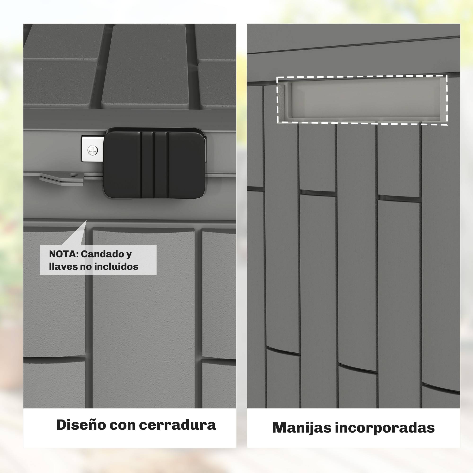 Coffre Rangement Extérieur Résine Effet Bois Imperméable 227L 106x43x54cm Gris Foncé - ComfortXL Outdoor Living - Image 8