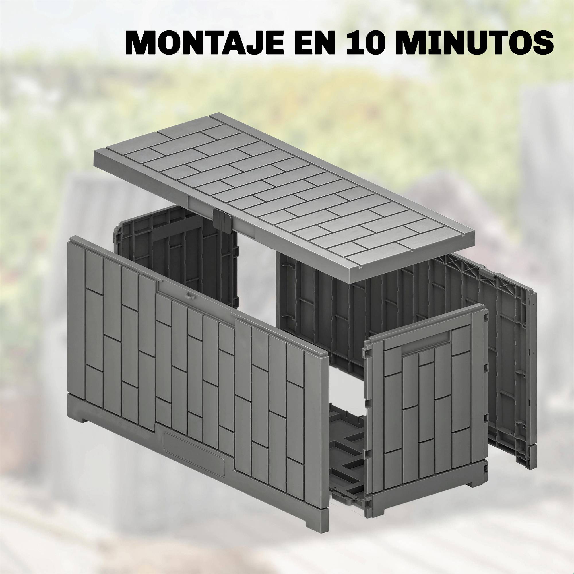 Coffre Rangement Extérieur Résine Effet Bois Imperméable 227L 106x43x54cm Gris Foncé - ComfortXL Outdoor Living - Image 9