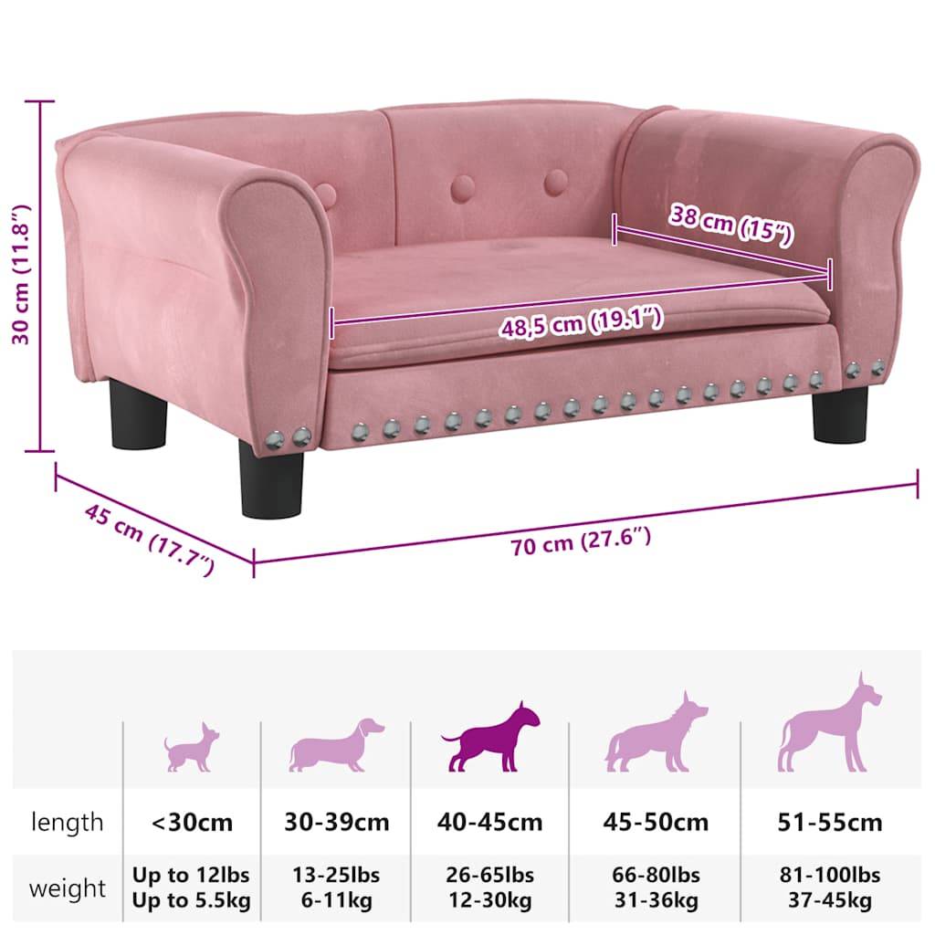 Vidaxl - Lit pour chien rose 70x45x30 cm velours vidaXL 171827 - Imagen 3