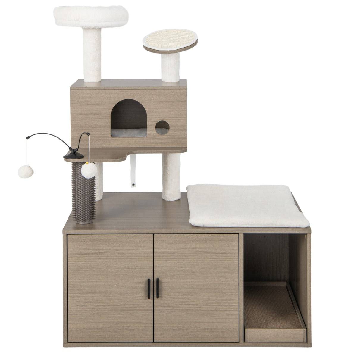 Helloshop26 - Arbre à chat 132 cm maison de toilette pour chat à 2 porte coussin amovible griffoir condo perchoir supérieur gris - Imagen 1