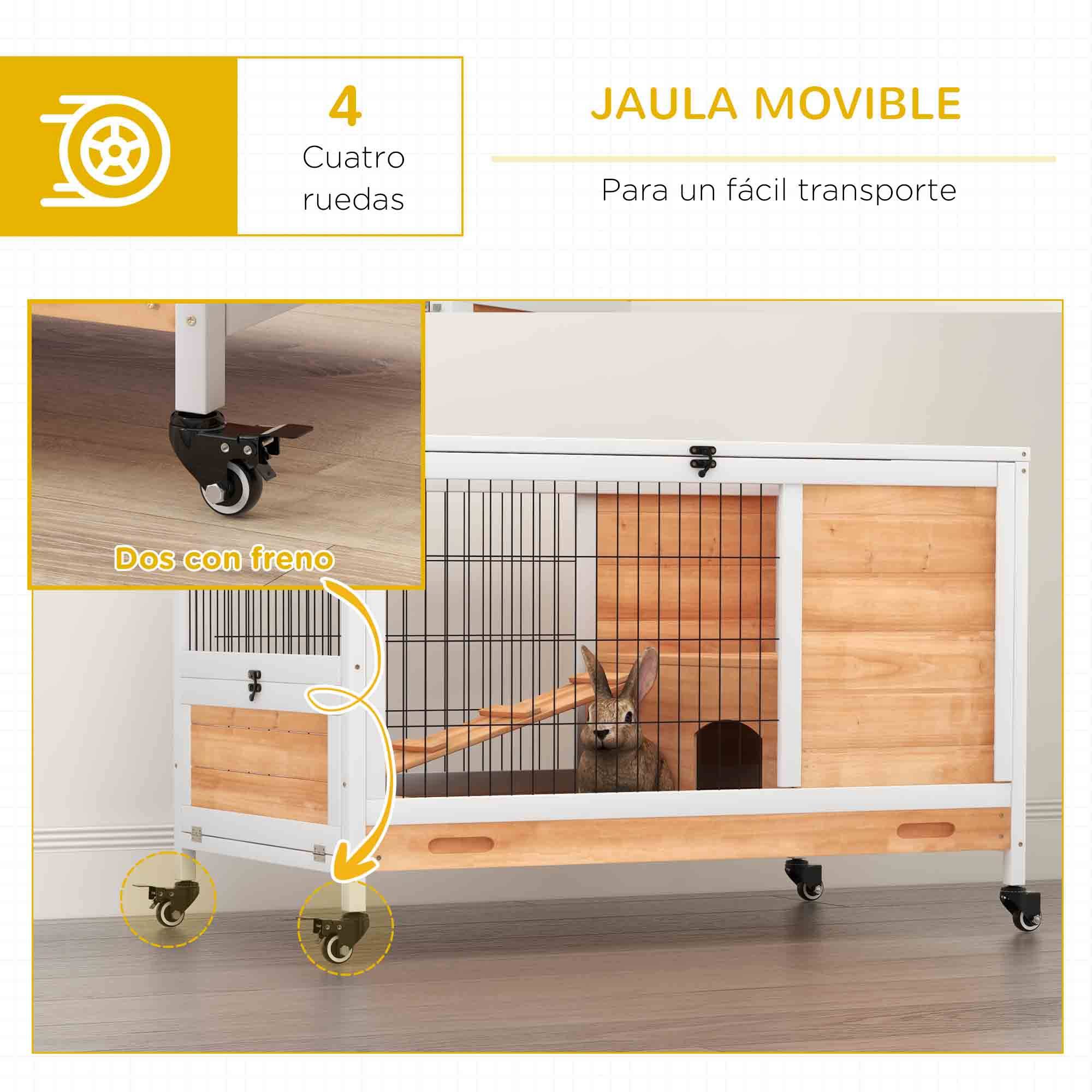 ComfortXL - Clapier d'Intérieur en Bois sur Roulettes avec Toit Ouvrant et Tiroir Amovible 90 cm - ComfortXL Outdoor Living - Image 9