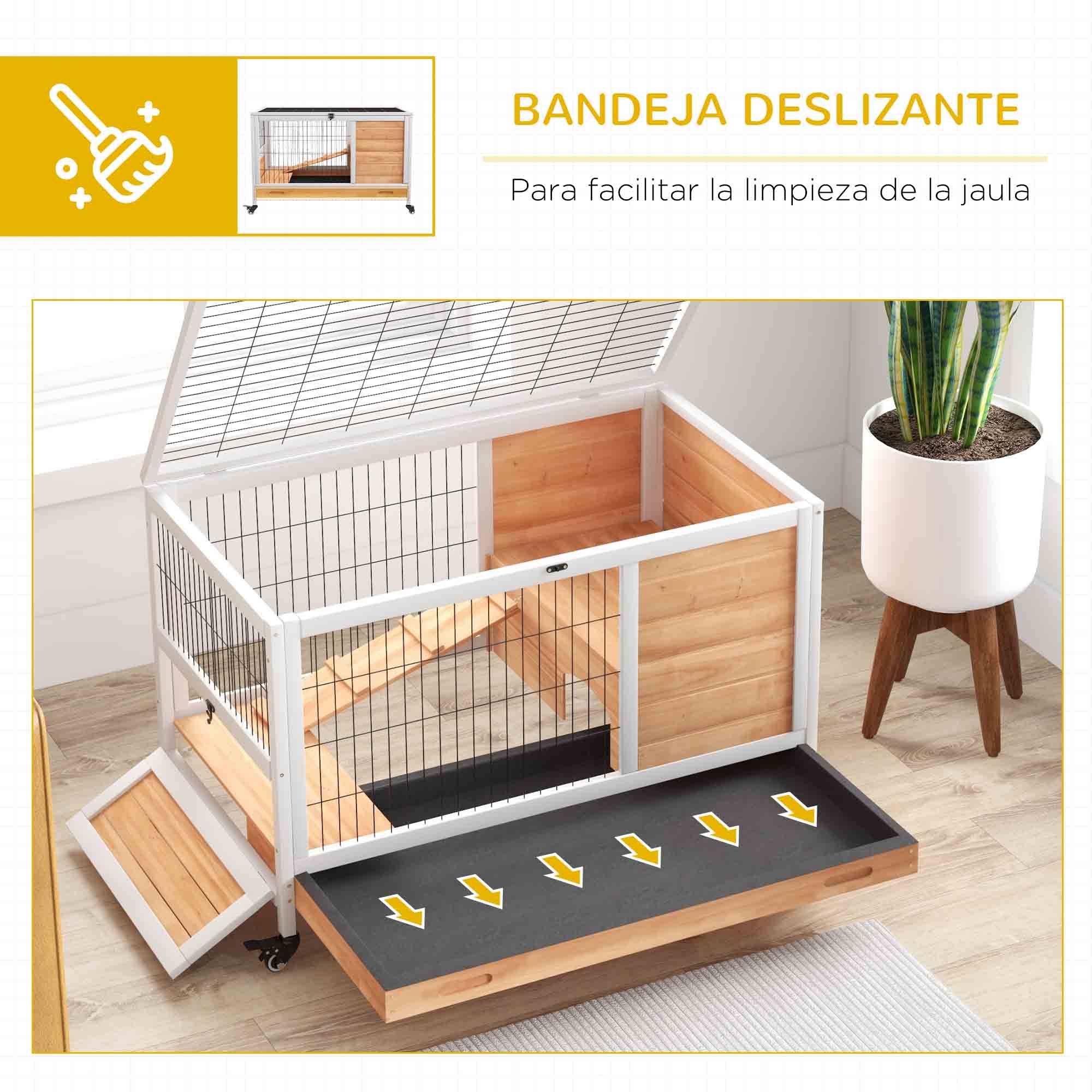 ComfortXL - Clapier d'Intérieur en Bois sur Roulettes avec Toit Ouvrant et Tiroir Amovible 90 cm - ComfortXL Outdoor Living - Image 8