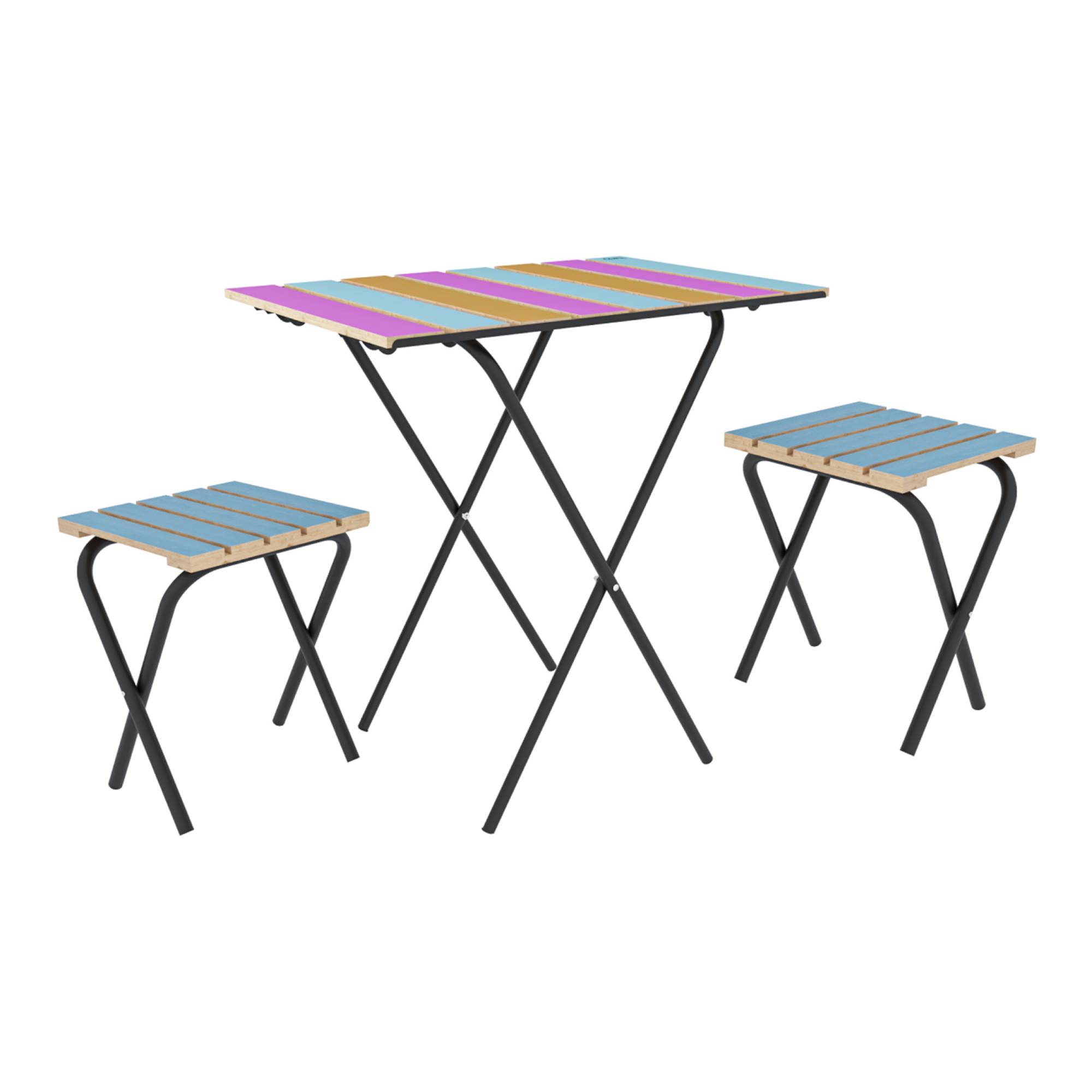 Casa.Pro - Set de bistrot Pieksämäki avec table et 2 tabourets pliantes métal bois de pin noir multicolore bleu [en.casa] - Imagen 1